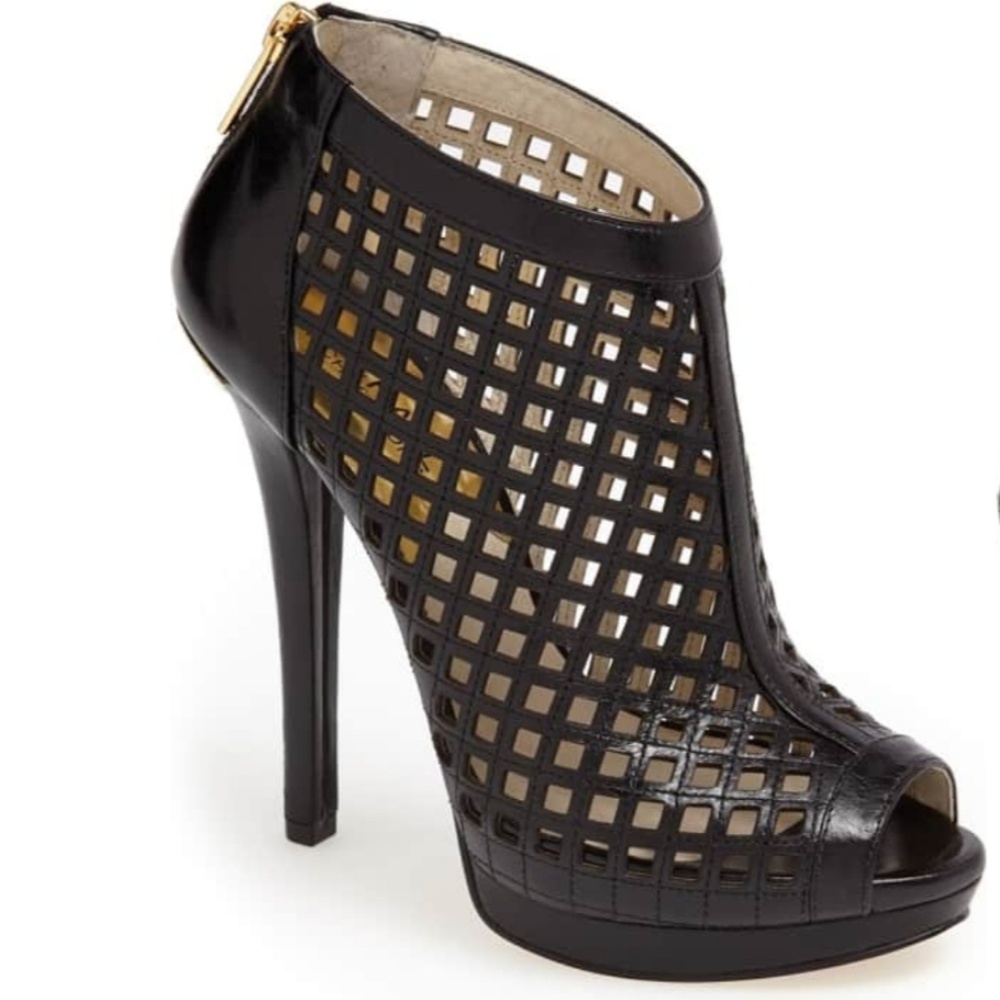Michael Kors Leather Caged Peeptoe Bootie Heels